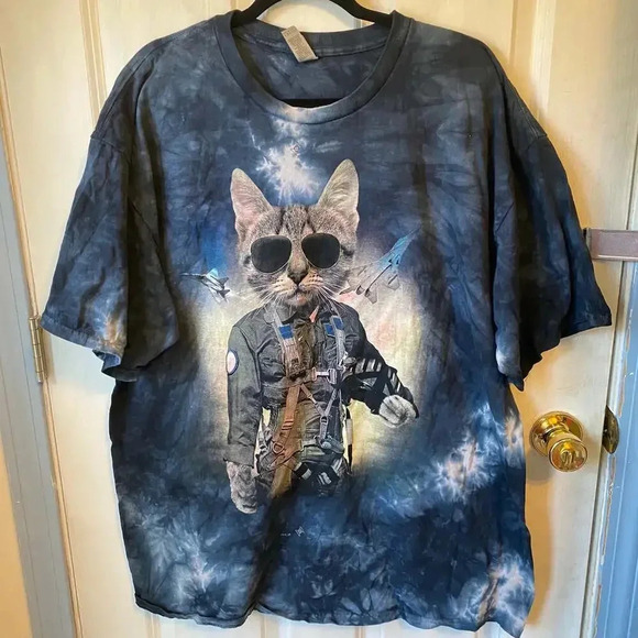 Gildan Ultra Cotton Tied Dyed Wolves Cat Print Unisex Adult Shirt Plus Size 2XL - Picture 2 of 6